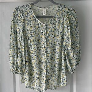 Floral and Lemon Button-Up Women's Top